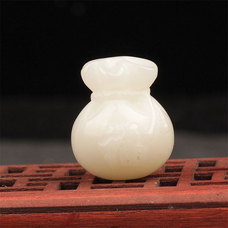 白玉菩提根雕刻福袋钱袋隔珠散珠DIY钥匙扣手机链配饰吊.子