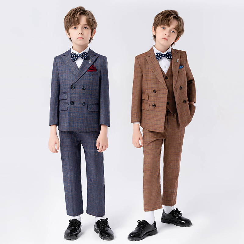 儿童西服秋季男童新款英伦格子演出生日花童钢琴主持人礼服套装