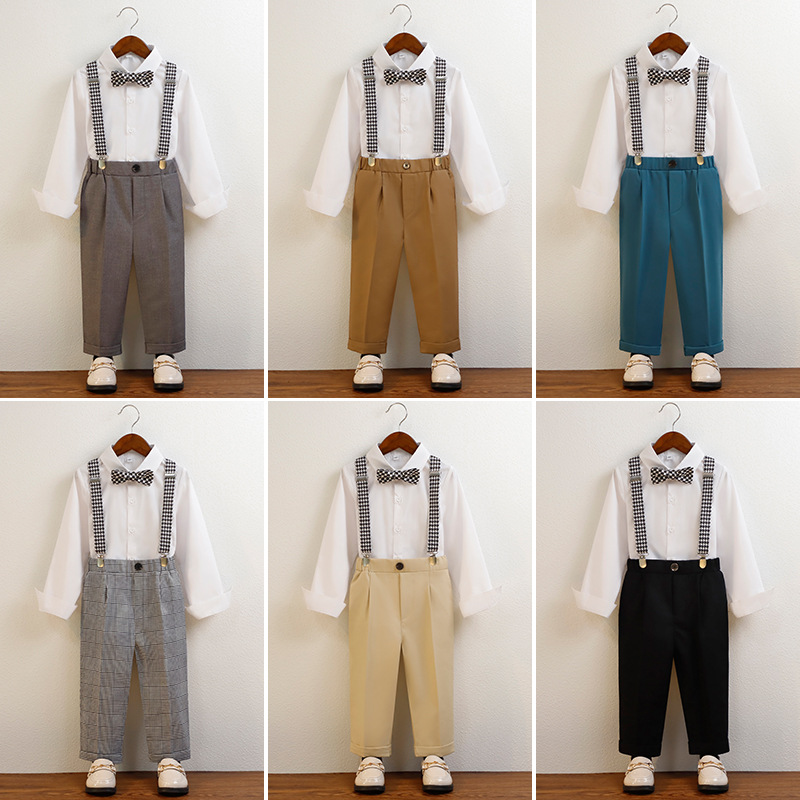 宝宝背带裤套装周岁生日花童婚礼服男童新款洋气英伦风主持演出服