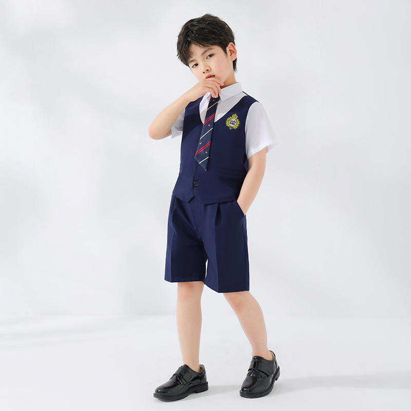 男童套装夏季新款儿童两件套帅气学院风演出服主持人宝宝礼服花童