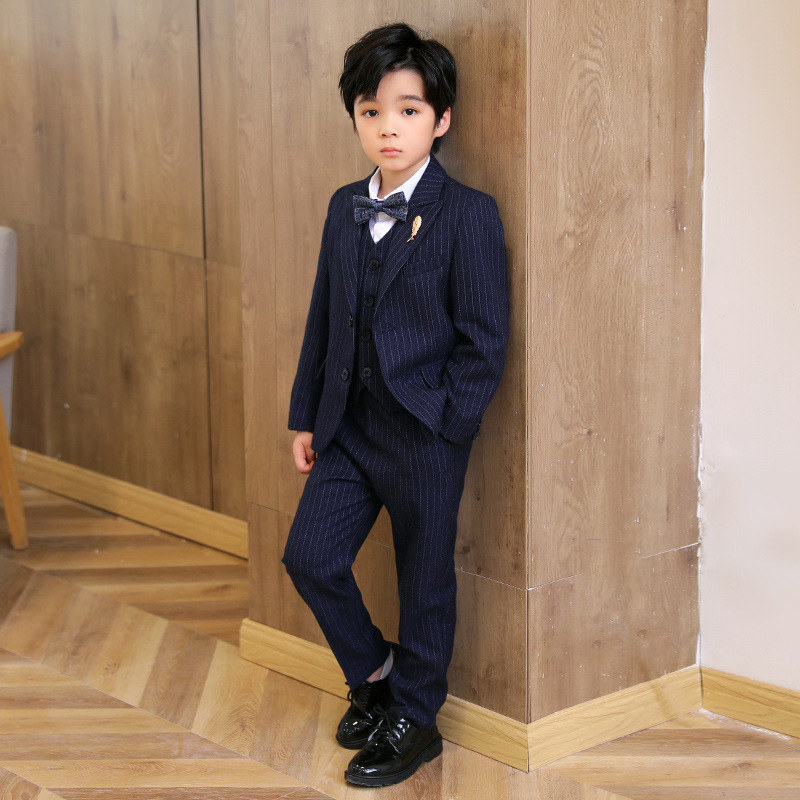 宝宝西装套装秋冬新款韩版条纹西服男童主持人演讲钢琴演出服套装