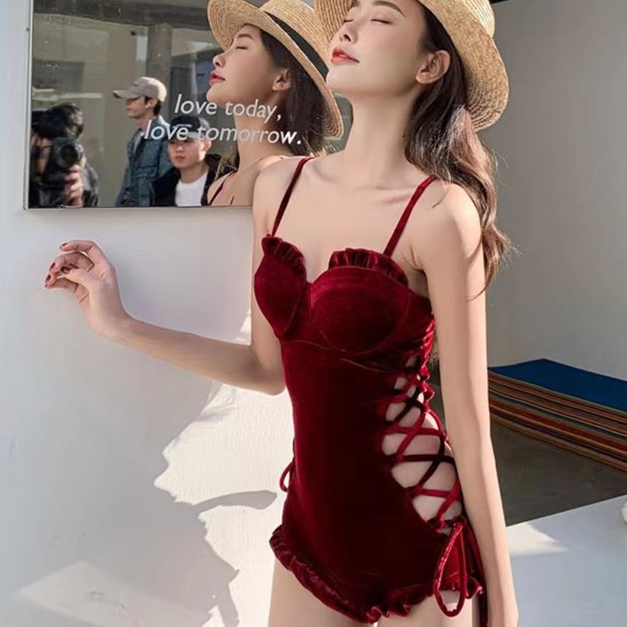罗十安【情书】气质显白钢圈聚拢女神显瘦连体泳衣女温泉度假泳装女