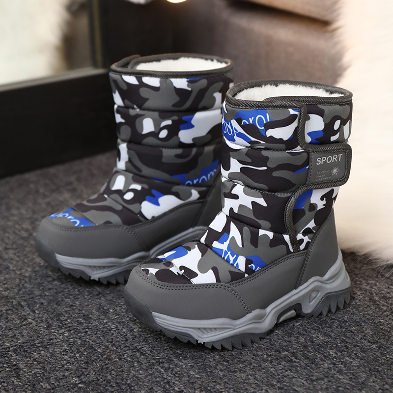 小黄鸭状元儿童雪地靴冬季新款中大童加绒保暖棉鞋多色高帮迷彩靴