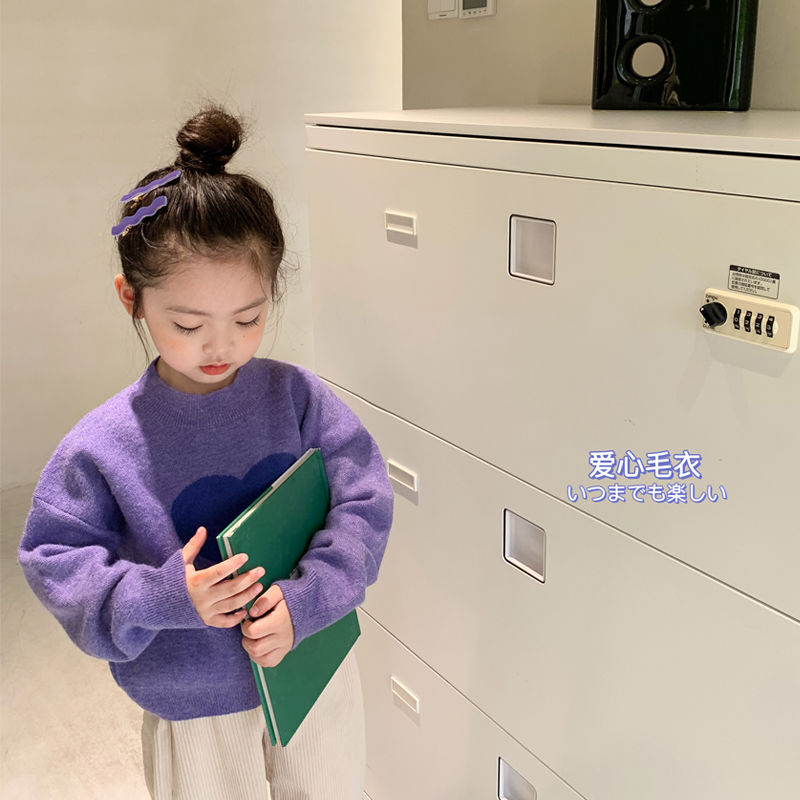 秋冬女童装爱心针织衫2023秋季新款韩版毛衣长袖套头洋气百搭上衣