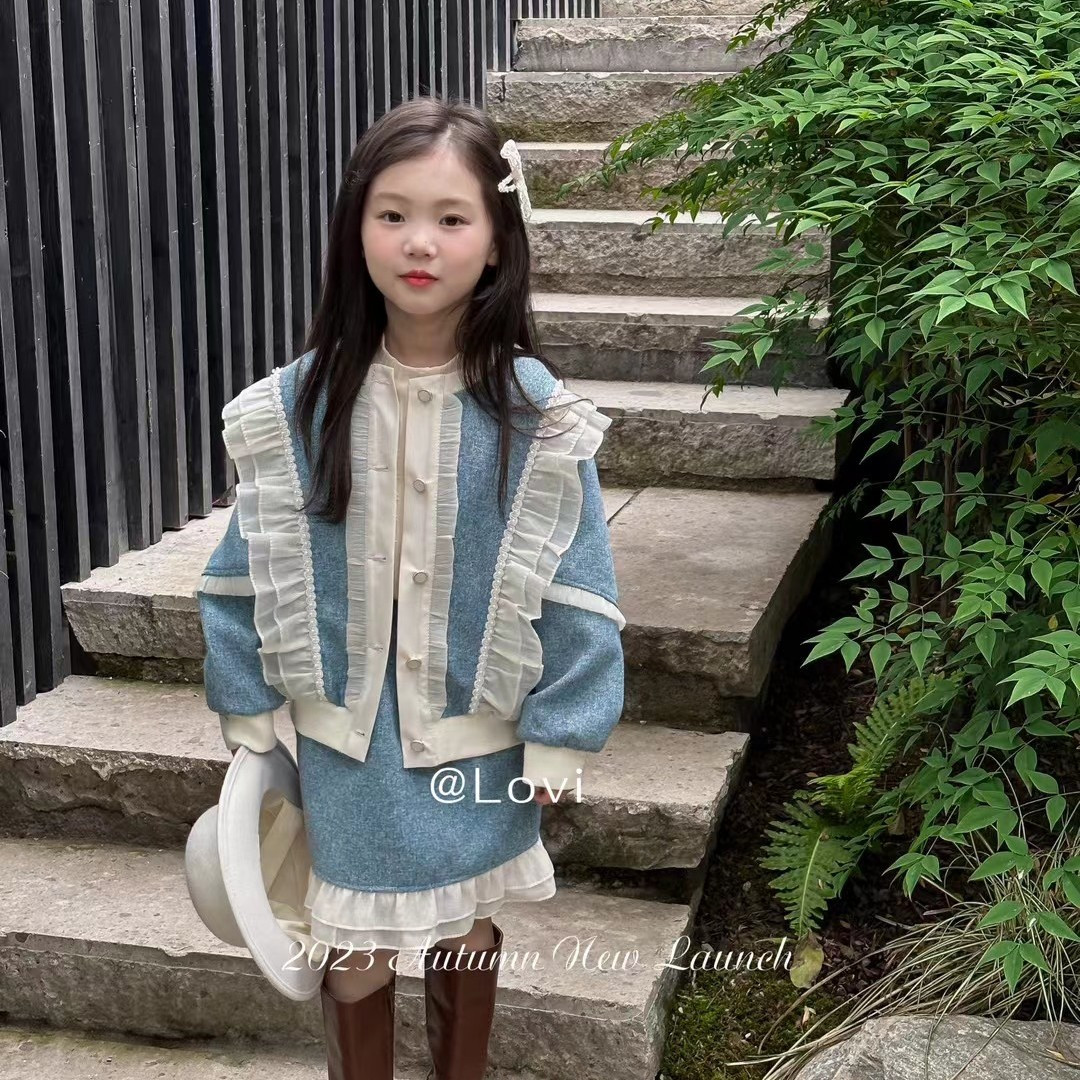 女童小香风套装名媛风炸街小洋装洋气两件套花边潮童网红一整套