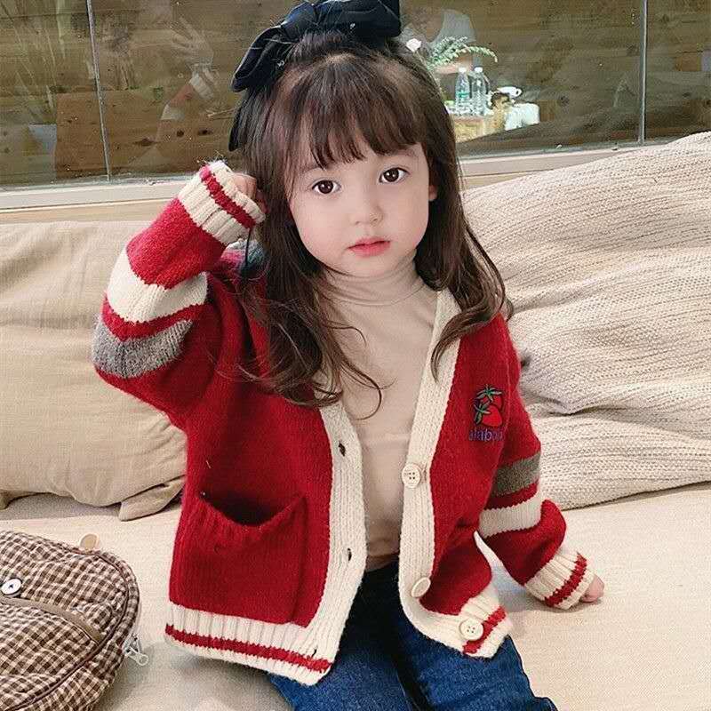 2023新款女童针织开衫春秋薄款洋气儿童秋装上衣宝宝V领毛衣外套