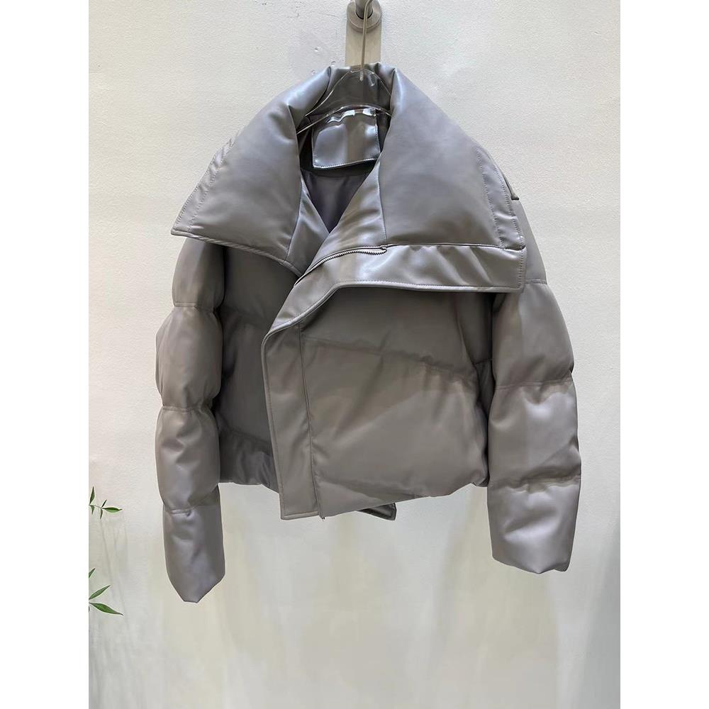 雅鹿美式PU皮羽绒棉服外套女秋冬款今年流行爆款棉衣独特超好看棉