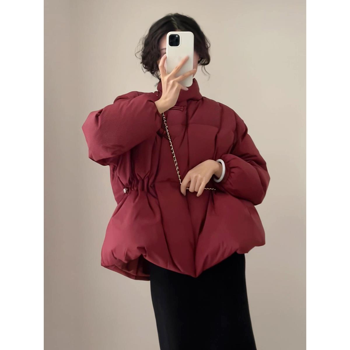 雅鹿设计感中国风盘扣短款羽绒棉服女冬季小个子收腰显瘦立领面包