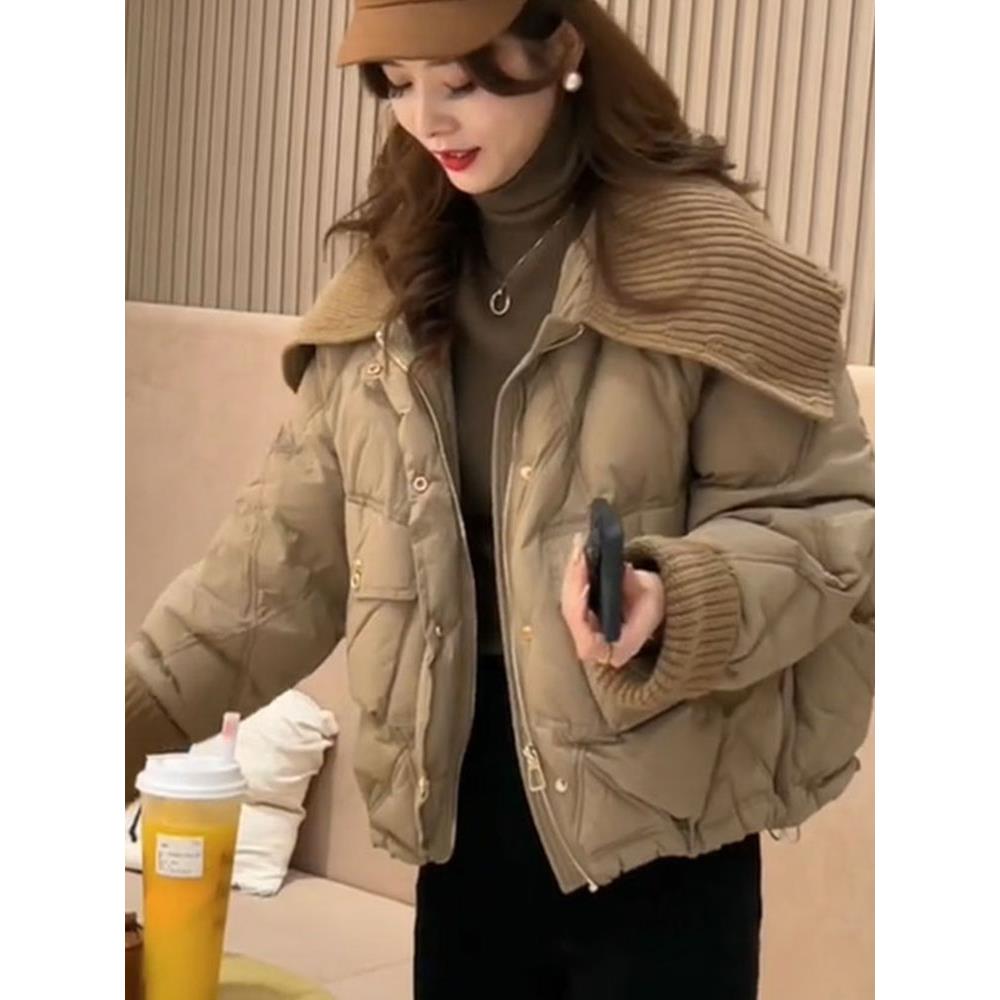 雅鹿小香风短款反季羽绒棉服女2023年冬季新款韩版宽松大翻领棉衣
