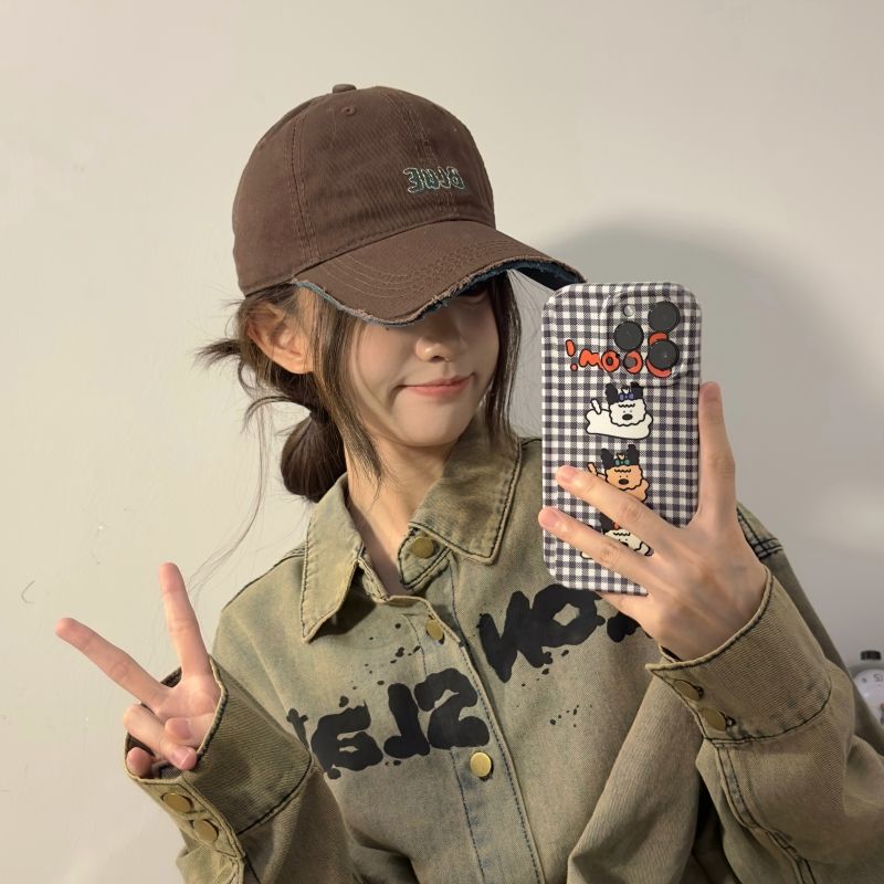 复古拼色棒球帽女韩版显脸小百搭软顶鸭舌帽日系大头围宽帽檐帽子
