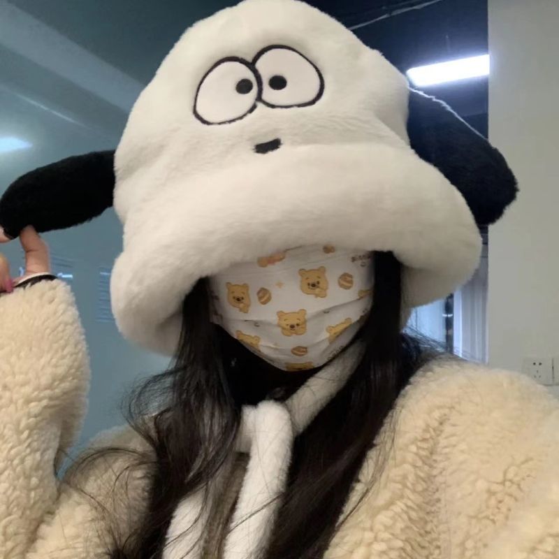可爱俏皮小狗狗毛绒帽子女生秋冬显脸小骑车保暖护耳帽闺蜜雷锋帽