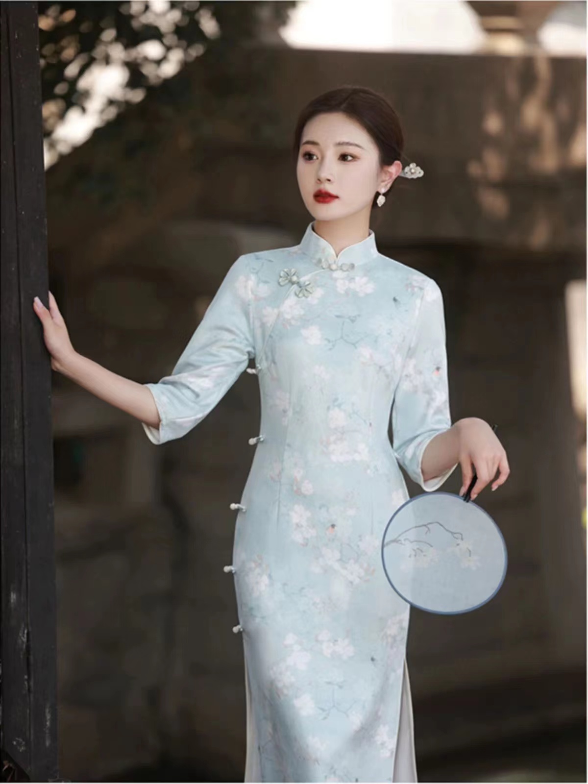 252-日常 文艺 复古蓝色 名媛淑女 改良 旗袍