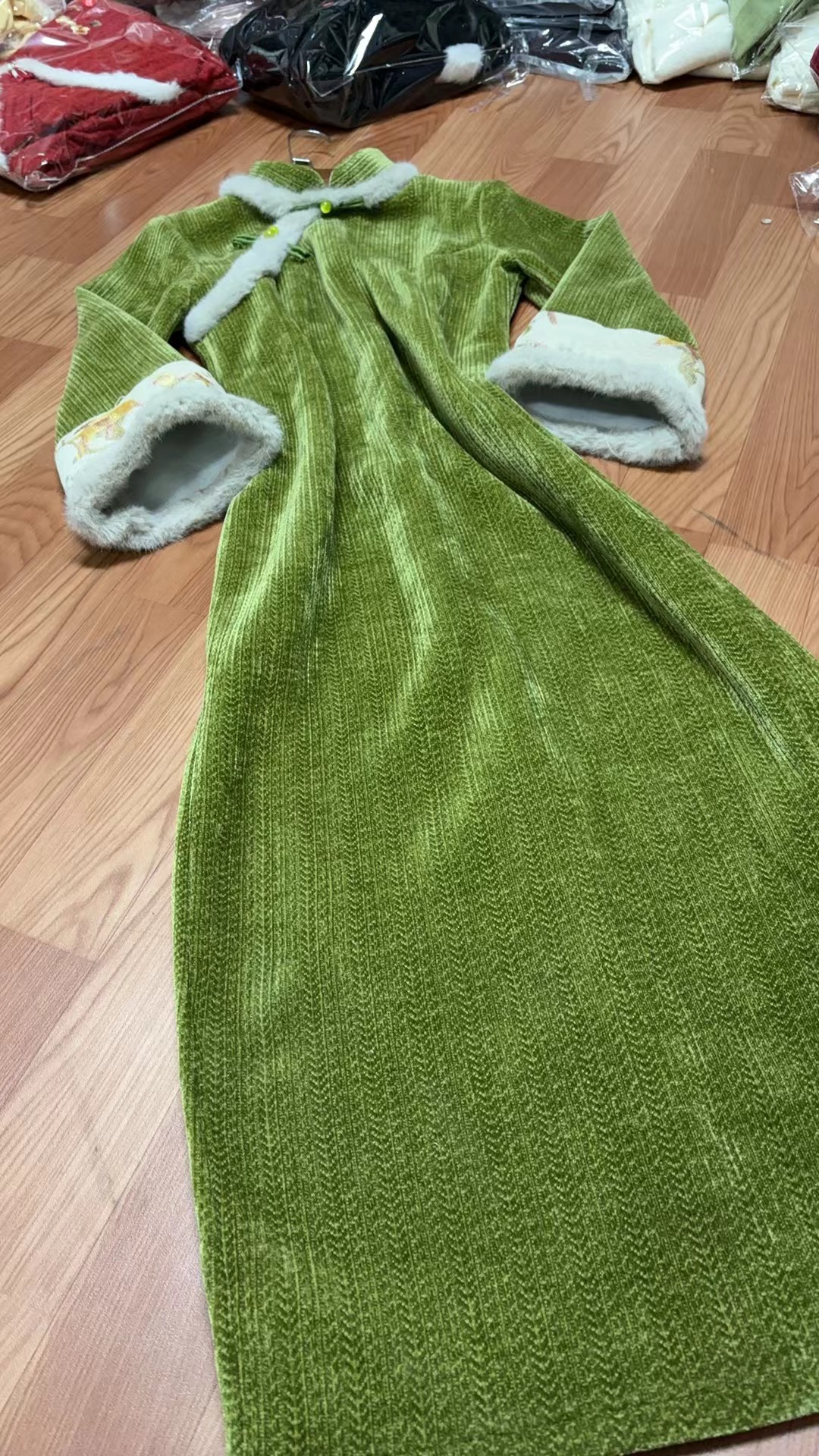 116-绿色 国风 加厚 倒大袖 改良 日常 旗袍 