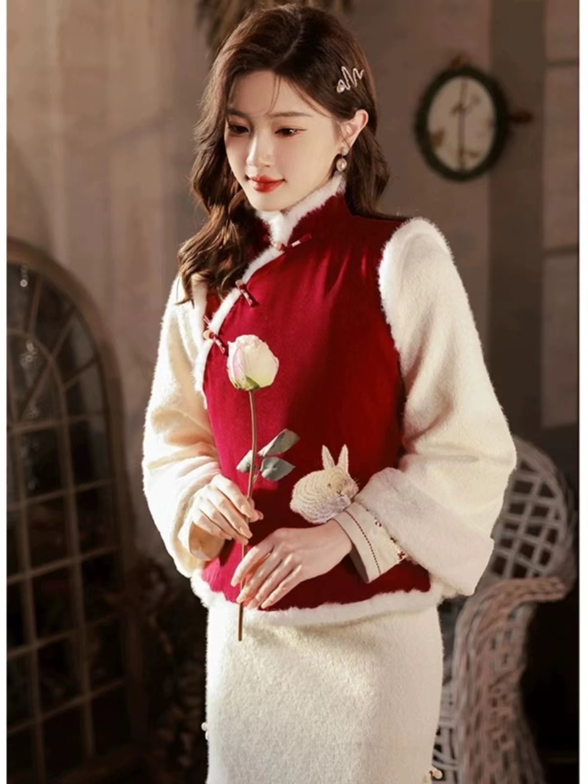 337-遐思品【小兔子马甲 旗袍【染色 介意勿拍】没有流苏