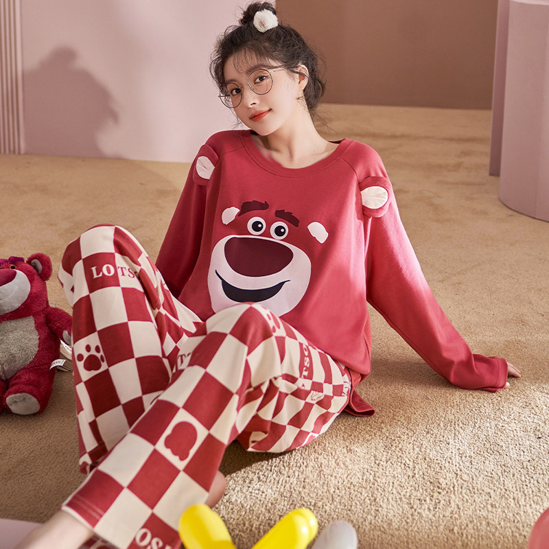 新款带胸垫睡衣网红风秋季冬季女款甜美日系家居服免穿内衣防凸点