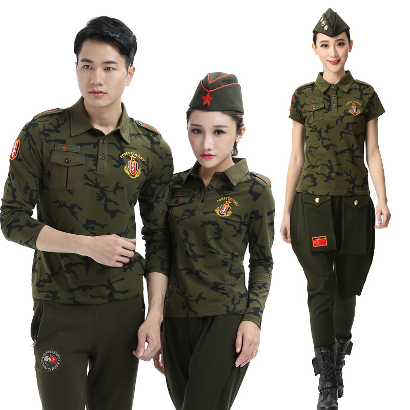 秋季新款水兵舞服装全新军绿迷彩长袖短袖T恤男女式水兵舞广场舞