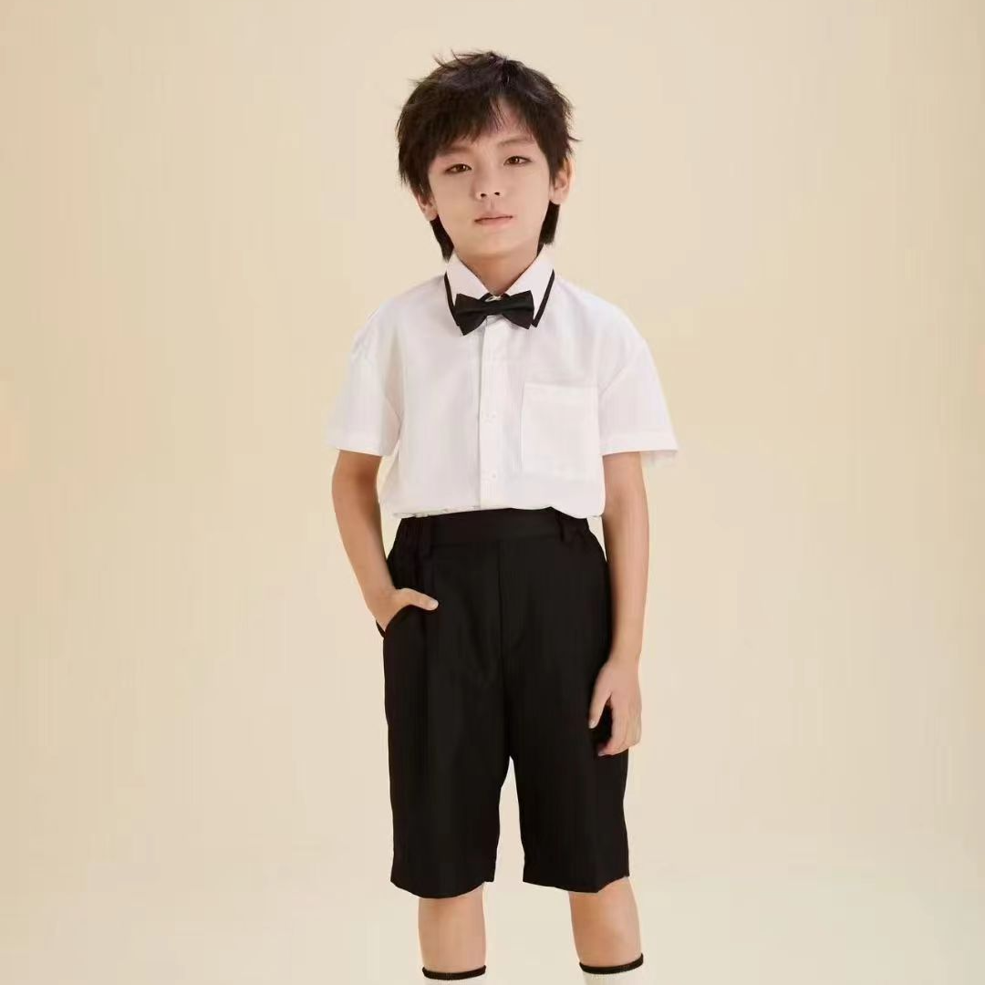 2024年夏季新款男童短袖衬衫纯棉学院风上衣