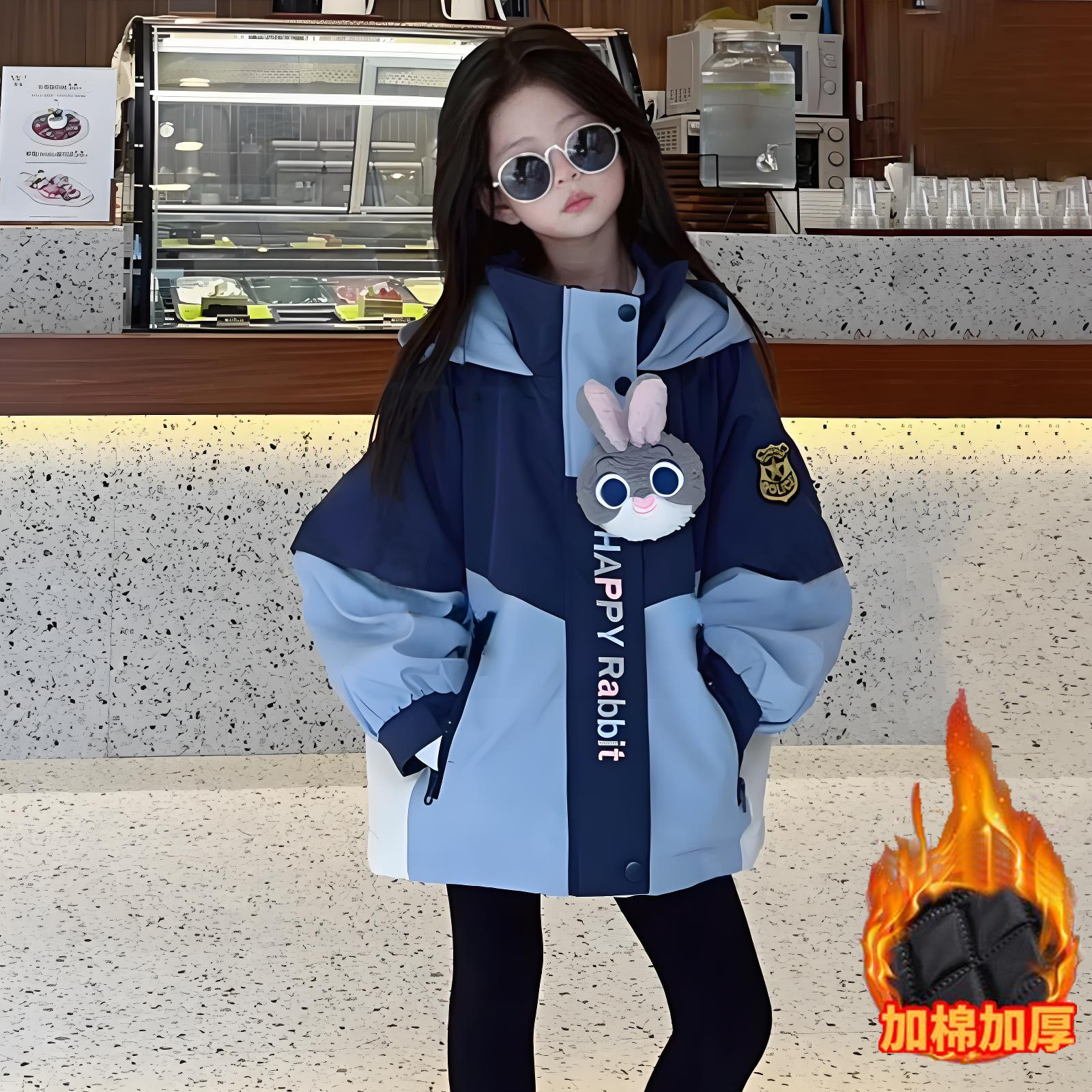 女童外套2025秋冬季新款儿童夹棉冲锋衣冬女大童洋气风衣连帽上衣