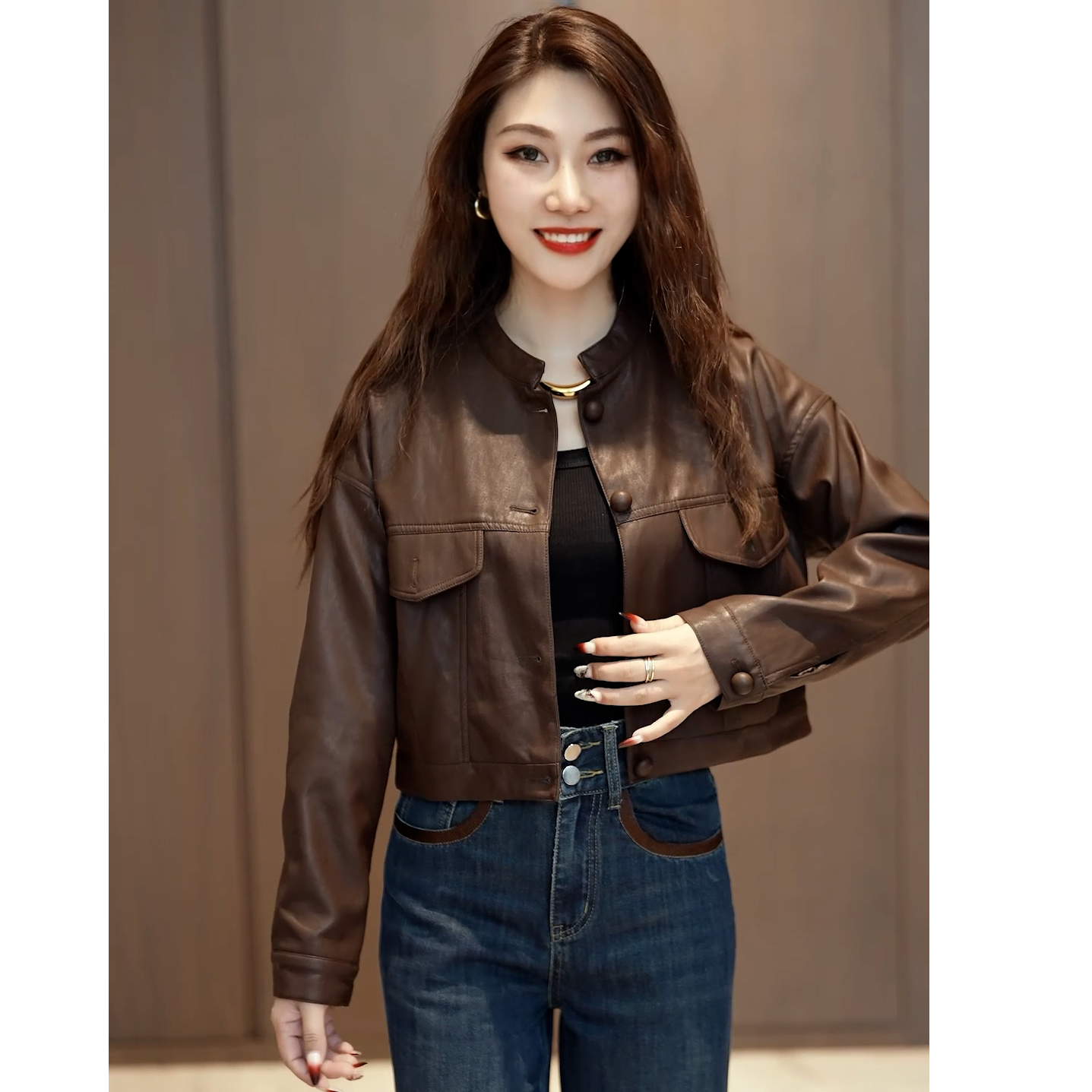 秋冬港味复古皮衣洋气立领短外套女新款时尚百搭短款上衣89032