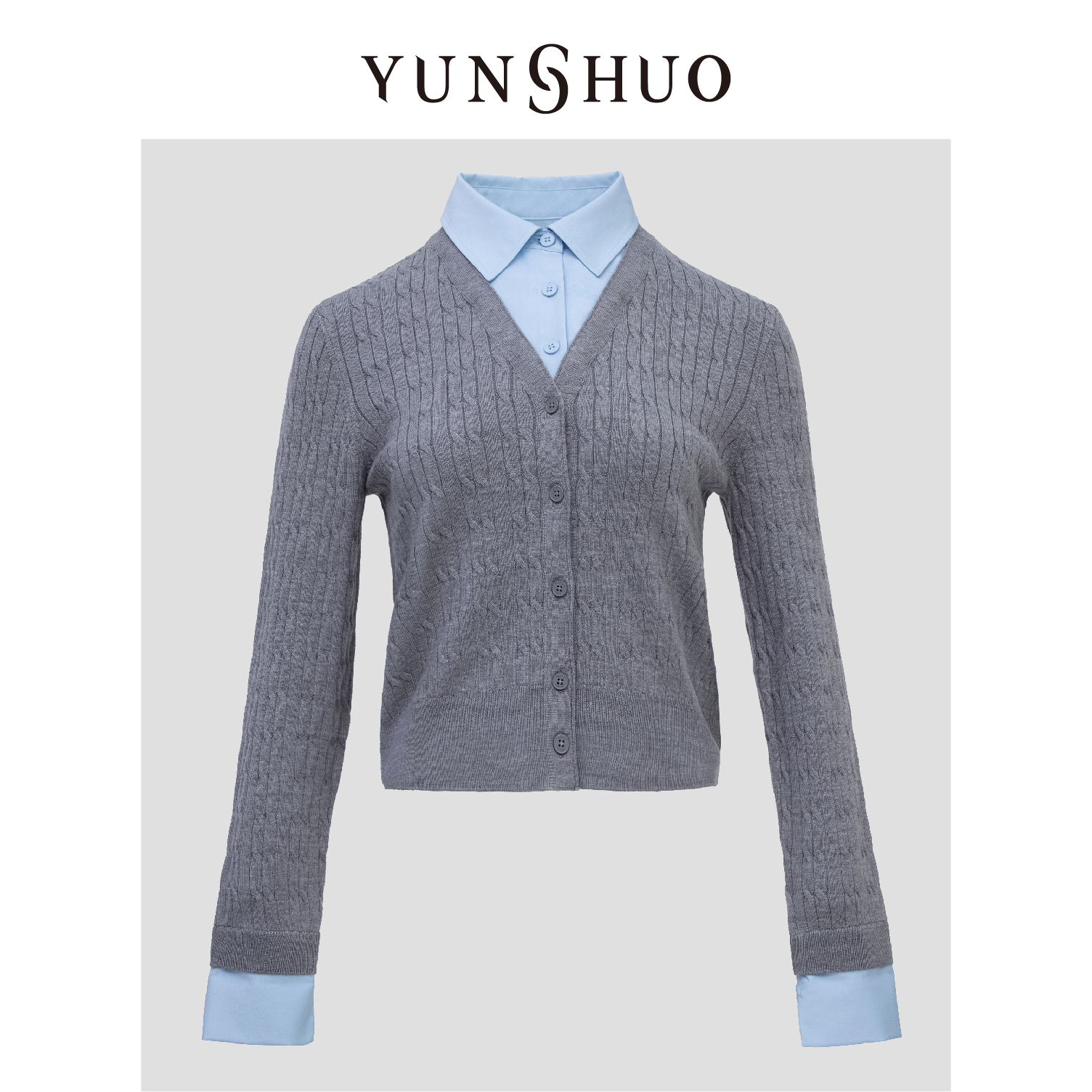 YUNSHUO允硕秋冬新品简约拼接显瘦气质女风百搭休闲针织衫729286
