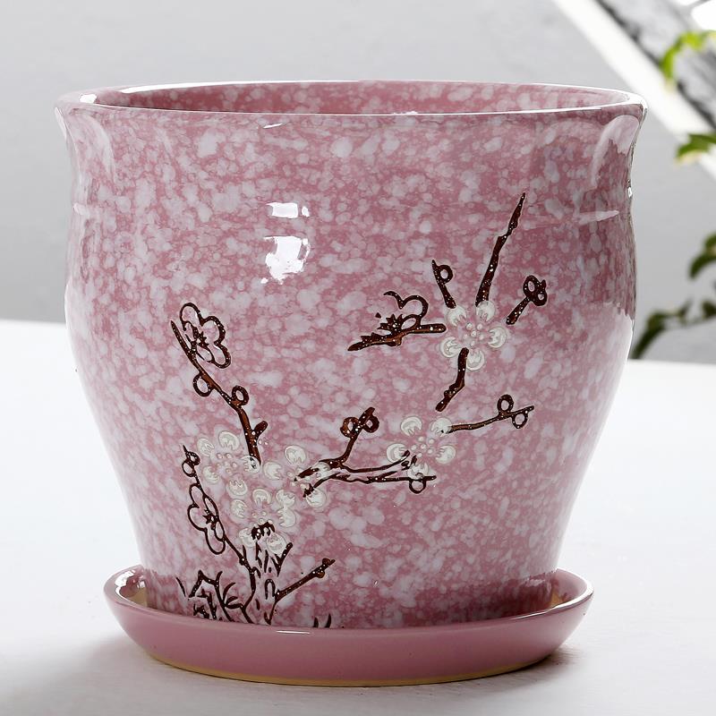 欧式大花盆陶瓷带托盘批发客厅室内兰花发财树特大号创意花盆包邮