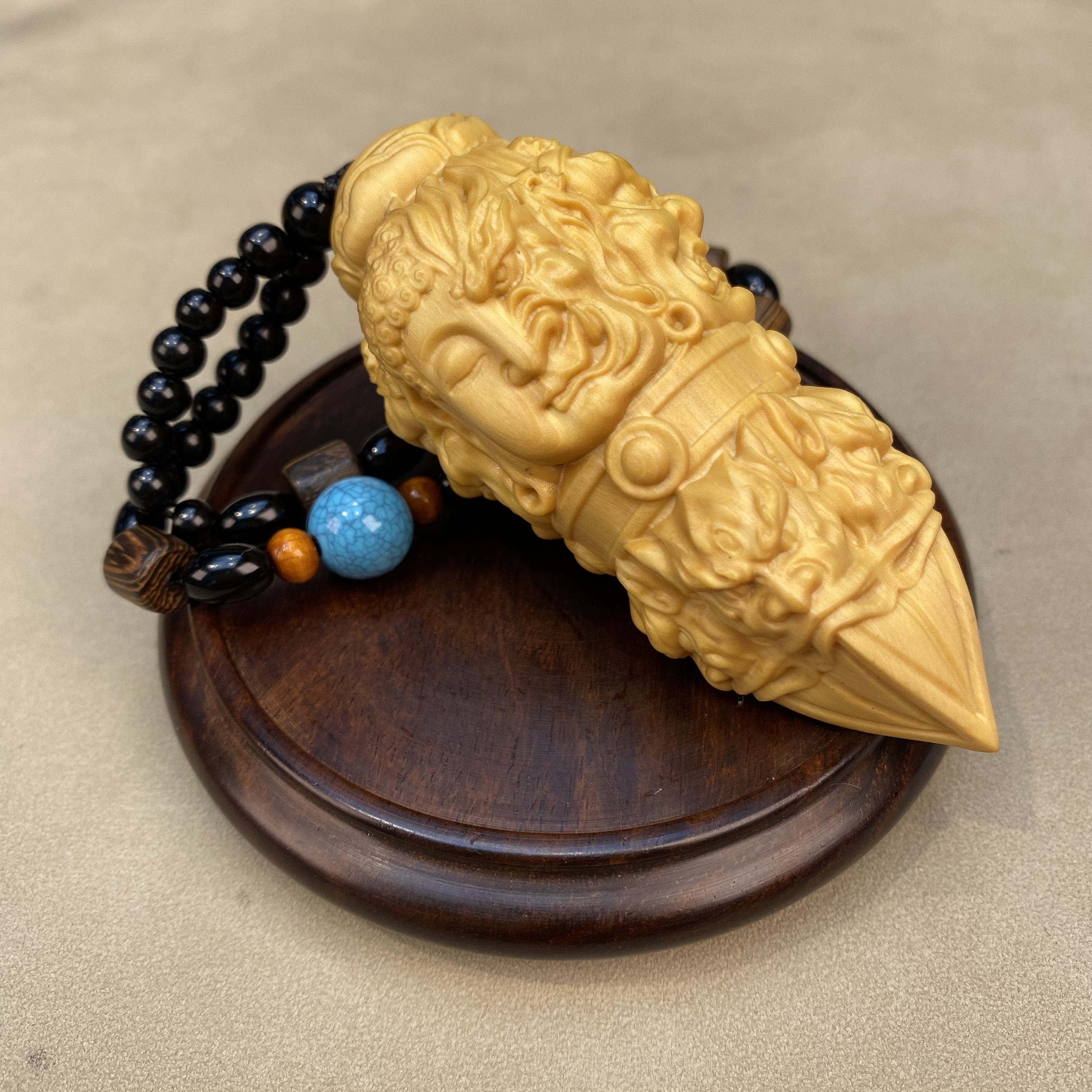 黄杨木雕降魔杵大黑天把玩件手把件挂件保养包浆变色