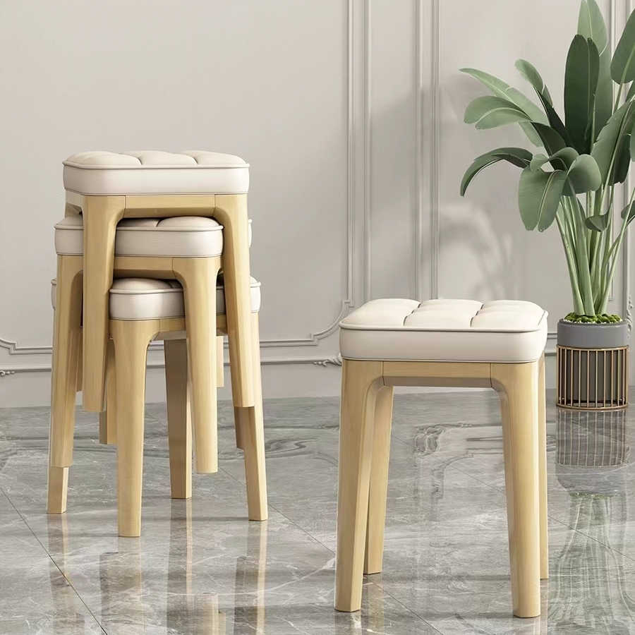 小马特时尚实木软垫客厅创意家用餐凳梳妆凳北欧叠放简约皮小凳子