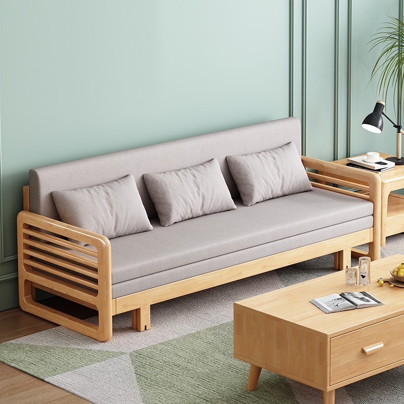 小马特北欧日式直排客厅厂家直销沙发双人床两用框架实木沙发拉床