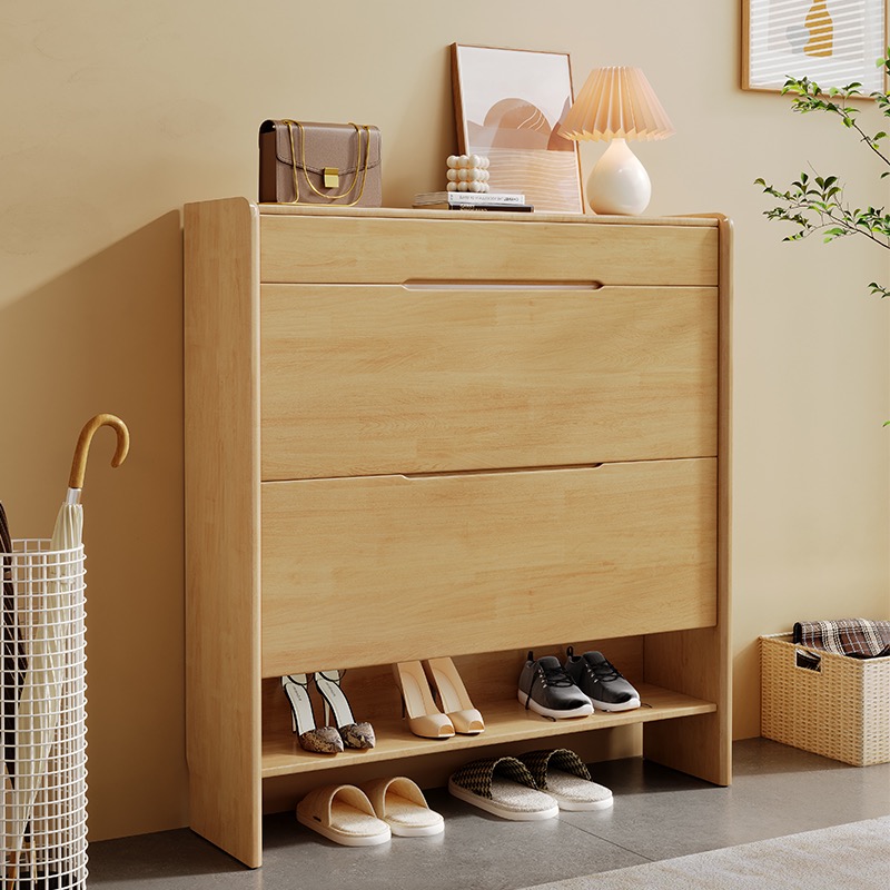 小马特北欧原木玄关门门背窄边25厘米门厅日式大容量翻斗实木鞋柜