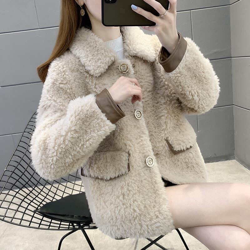 颗粒仿羊羔毛2025年冬季新款仿羊剪绒大衣女年轻时尚短款皮毛一体