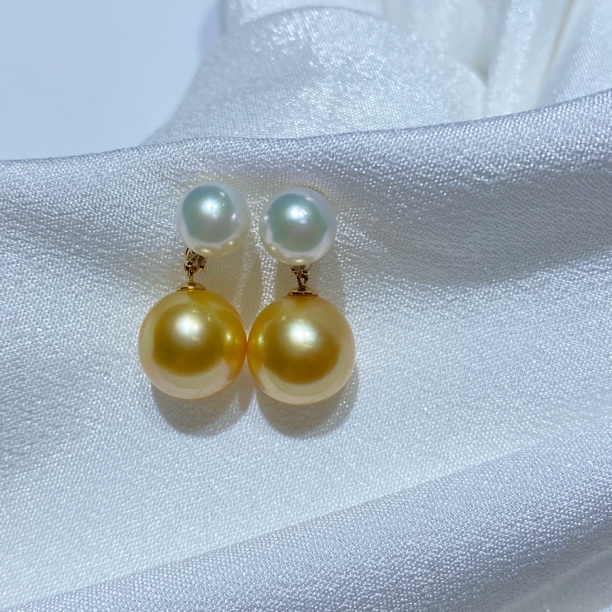 杰泉珠宝&7.2-11mm akoya金珠上下上新耳钉