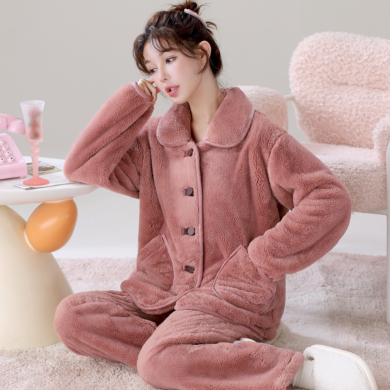 【锁温保暖】雪花绒加绒加厚女士休闲睡衣可外穿家居服套装秋冬天