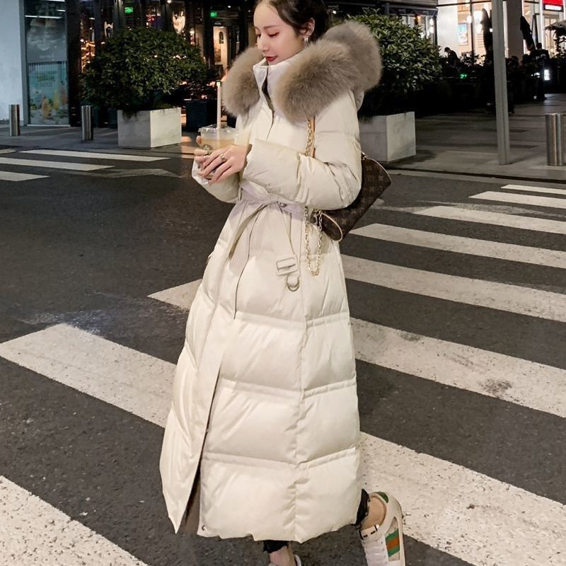 波司登真狐狸毛领羽绒服女2023年爆款新款收腰显瘦中长款过膝白鸭