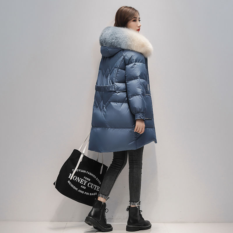 波司登中长款羽绒服女2023年冬季新款爆款时尚大毛领白鸭绒系带加