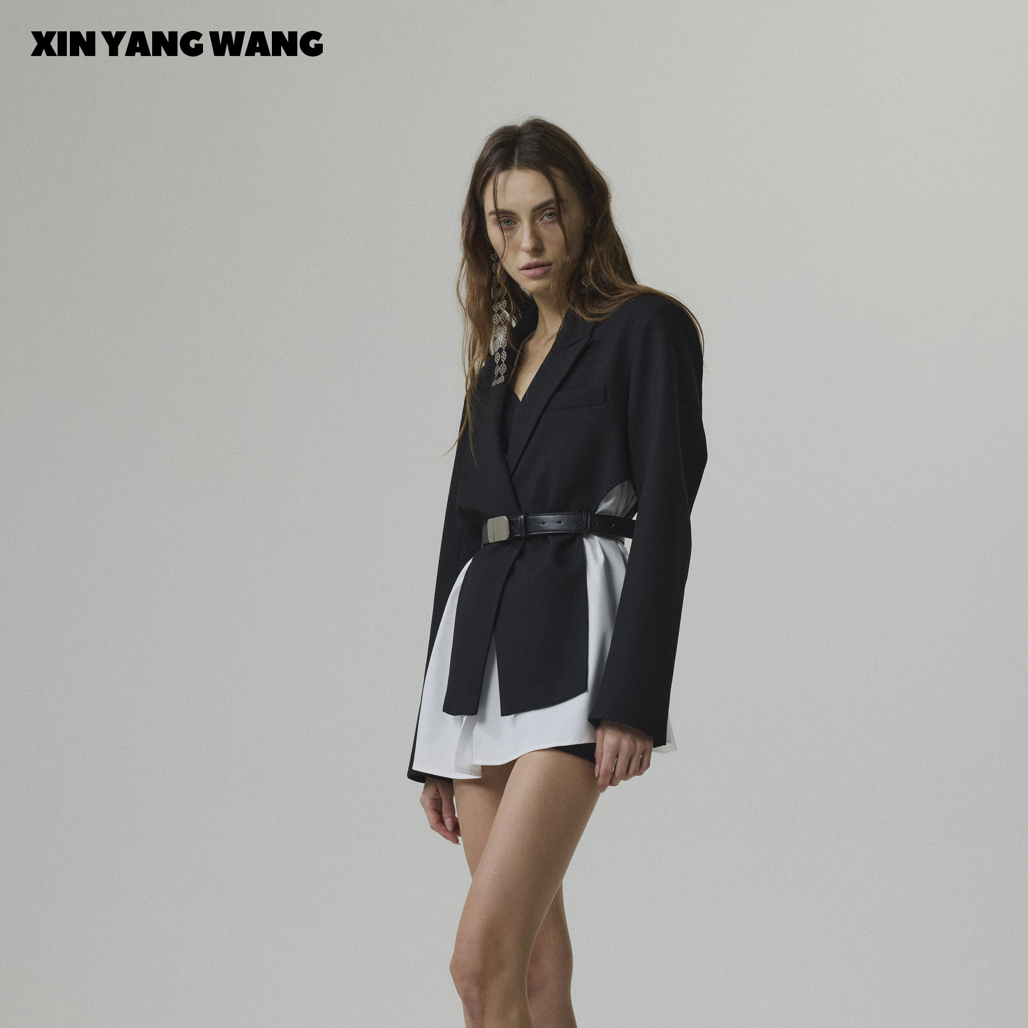 XYW设计感小众轻奢黑白搭时尚气质长袖外套西服西装黑色两件