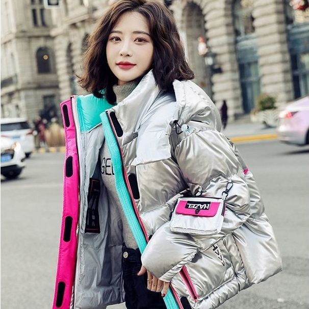 羽绒衣2023爆款羽绒服女冬季短款免洗字母亮面加厚撤柜面包服洋气