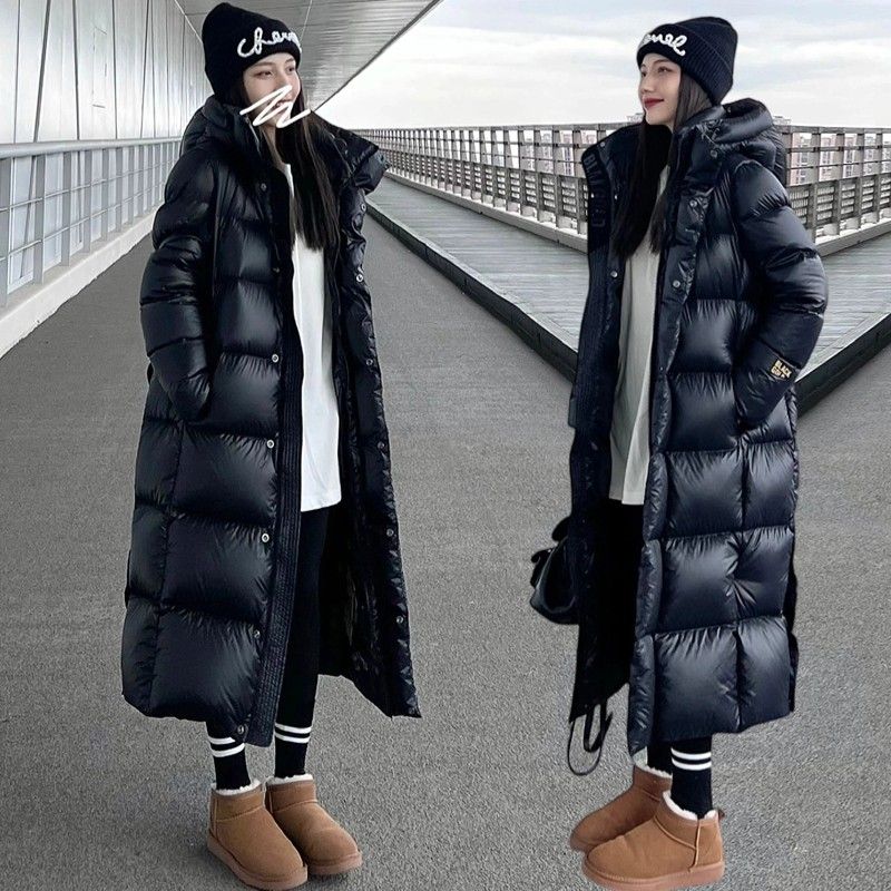 棉服羽绒衣羽绒服反季黑金亮面羽绒棉服女长款加厚棉袄过膝男女情