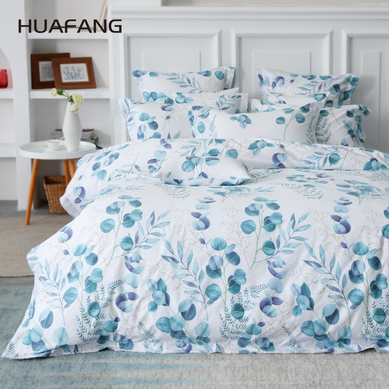 纯棉贡缎印花四件套60S亲肤缎纹新中式1.8米床用床品活性印花