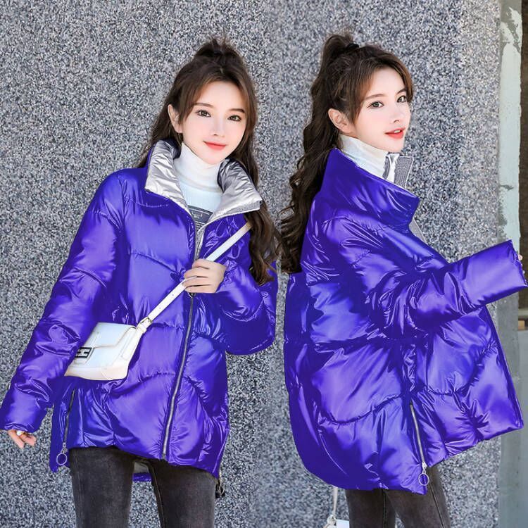 2024新款女冬季韩版加大码宽松立领羽绒服亮面免洗短款羽绒衣加厚