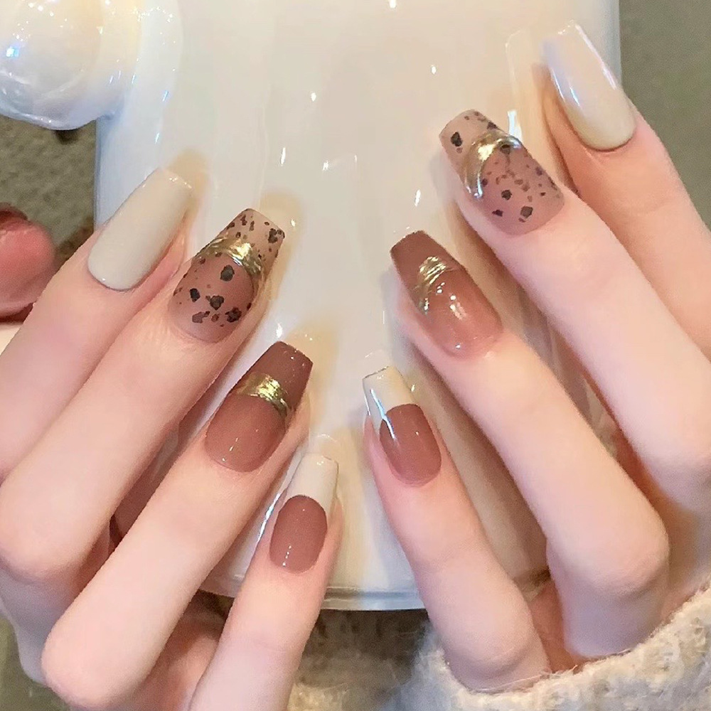 纯手工光疗立体穿戴甲指甲贴片24片美拉德秋冬冰透焦糖法式美甲片