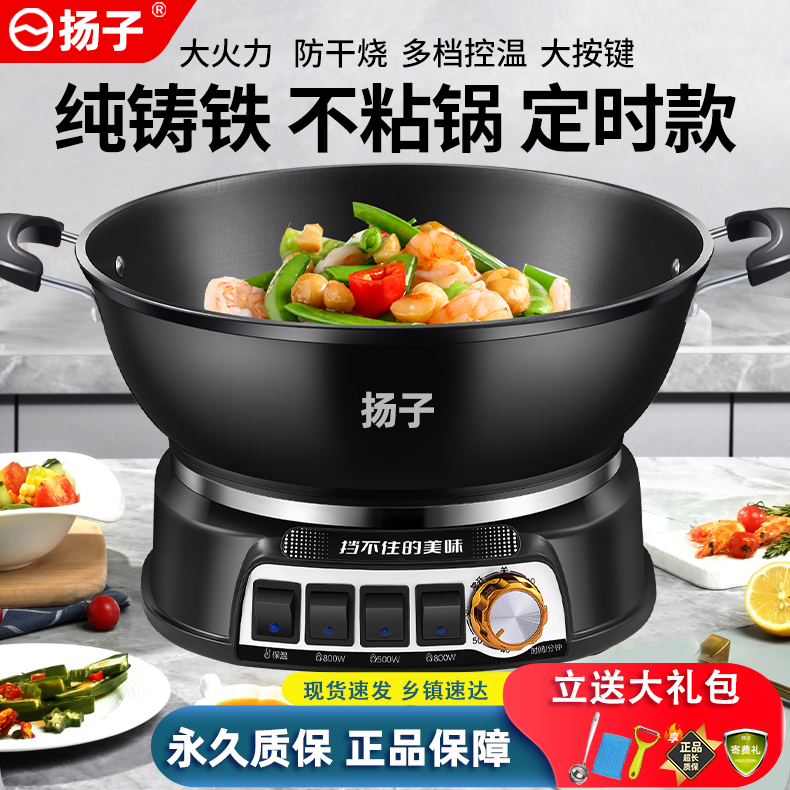 YANGZI/扬子铸铁电炒锅家用多功能电热锅蒸煮一体电锅插电炒菜锅