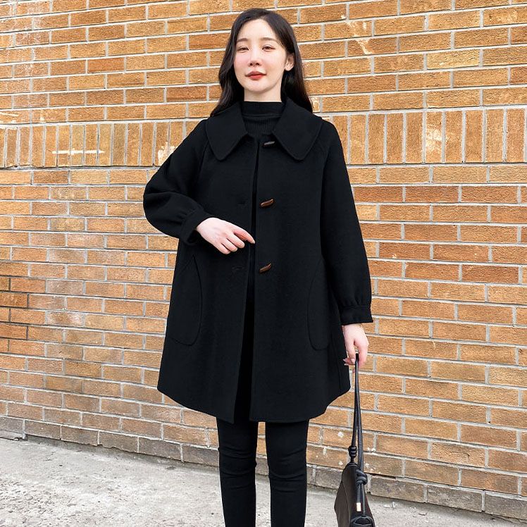 【常规里布/夹棉里布】赫本风黑色毛呢斗篷宽松显气质外套呢大衣