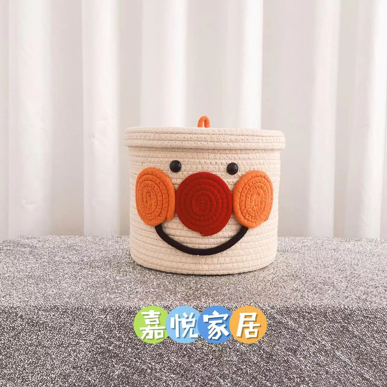 面包超人带盖收纳筐棉线收纳筐桌面收纳整理卡通可爱笑脸玩具手工