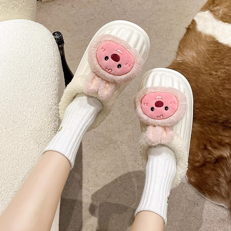 loopy棉拖鞋女生可爱防水冬季家居室内毛绒厚底防滑包头2023新款