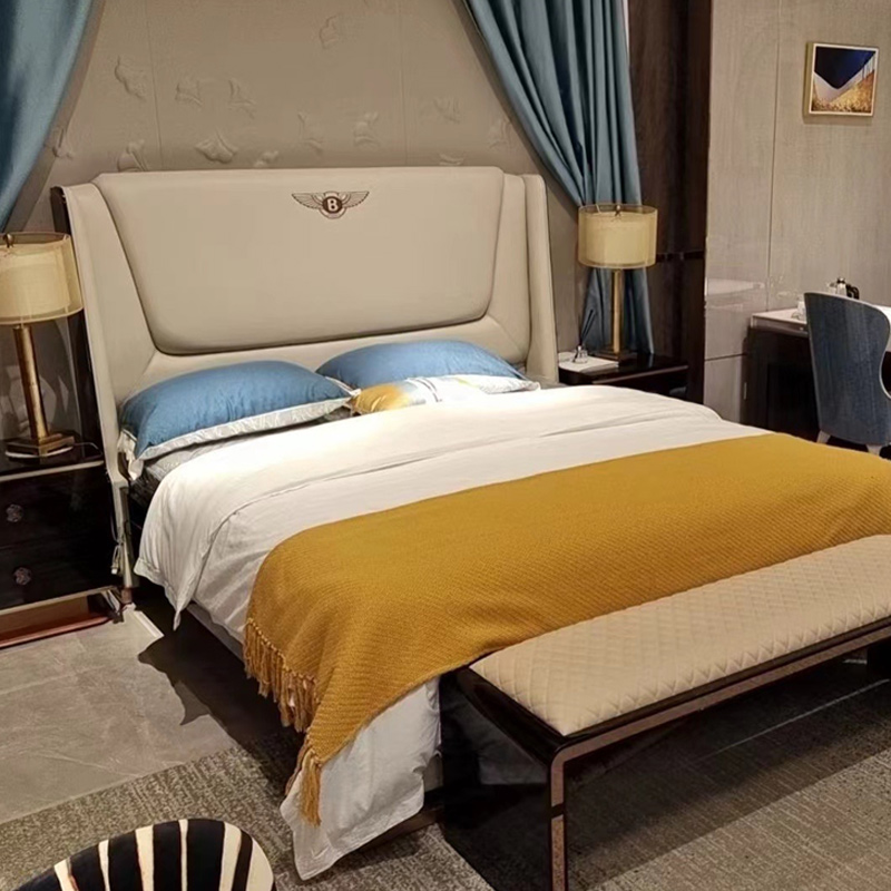 意式轻奢床新款高端主卧双人软包婚床真皮大床