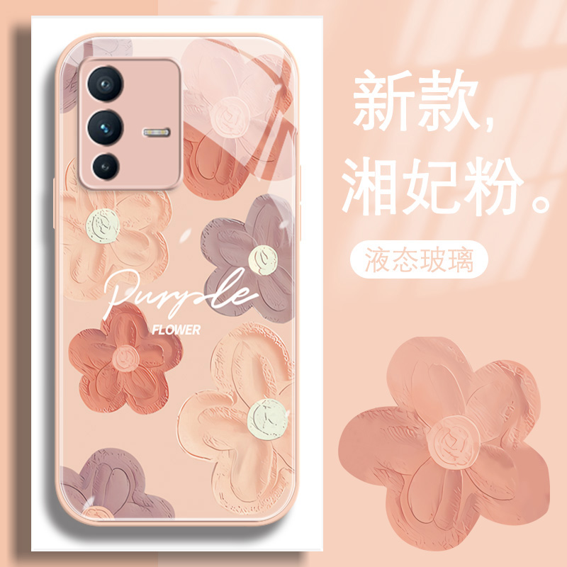 VIVOS12手机壳全包防摔油画花朵玻璃简约高级感网红女新款保护套