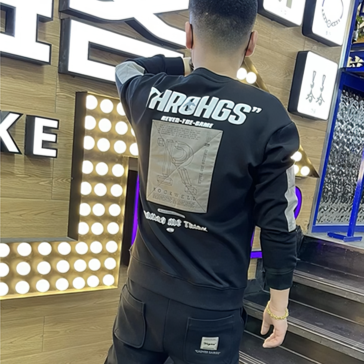 卫衣男2023秋冬潮牌时尚字母个性印花韩版修身高端棉质百搭打底衫