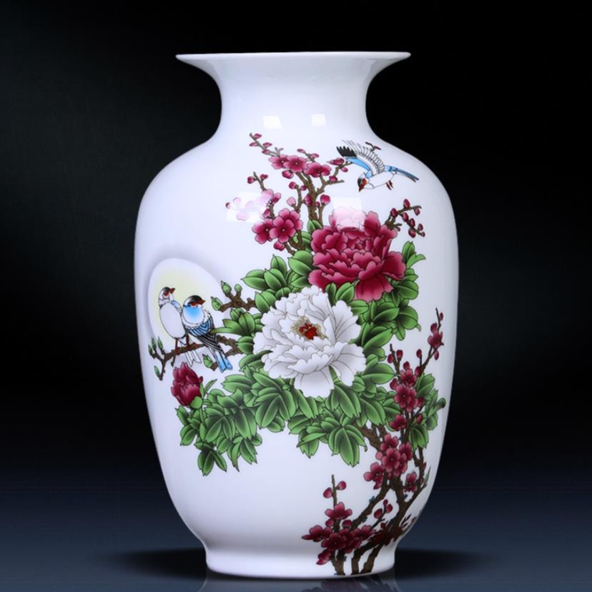 景德镇陶瓷摆件客厅插花现代简约家居干花装饰品月亮冬瓜瓶