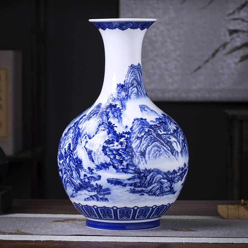 鸿轩景德镇陶瓷花瓶陈春华千里江山赏瓶