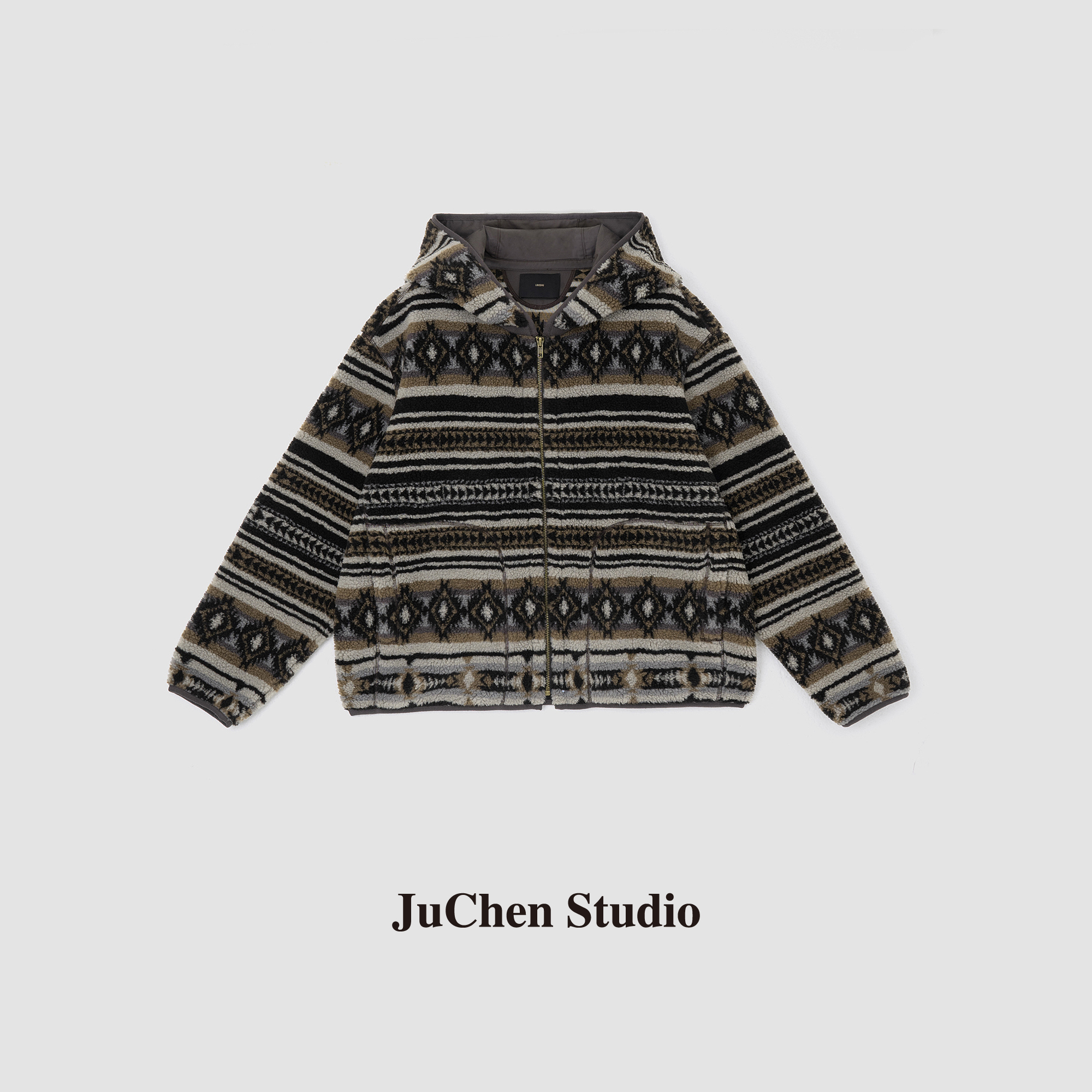 “雪中木屋”北欧费尔岛提花蓬松保暖羊羔绒外套 FW111787